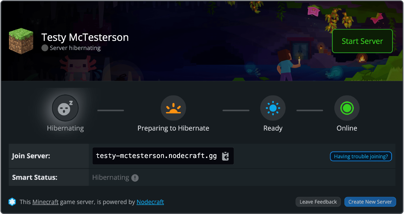 Screenshot of the Share Link Start Server UI