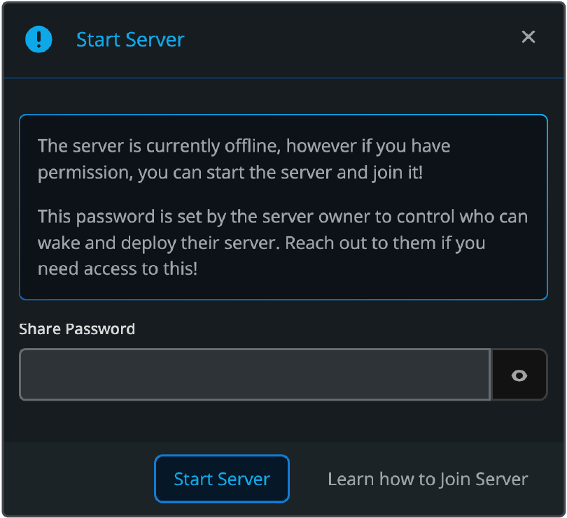 Screenshot of the Share Settings that shows the Share Password, Share Link, and other settings.