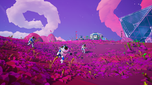 A screenshot of some Astroneer players on a server together, exploring the world