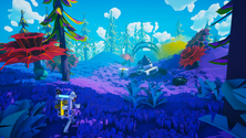 A screenshot of some players exploring new terrain in an Astroneer server
