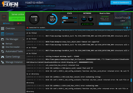 A screenshot of the output and server logs generated for a server