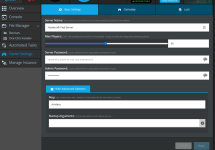 A screenshot showing how simple it is to change game server settings