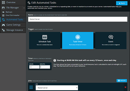 A screenshot showing how the robust Automated Task scheduler in NodePanel