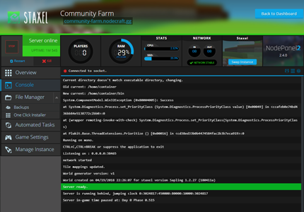 A screenshot of the output and server logs generated for a server