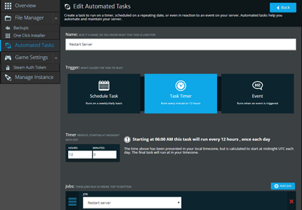 A screenshot showing how the robust Automated Task scheduler in NodePanel