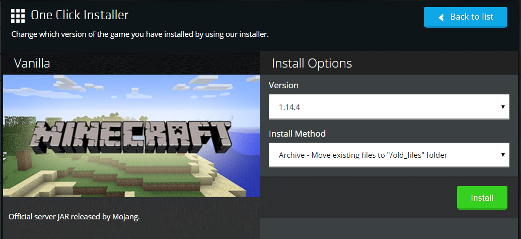 screenshot of NodePanel one click installer